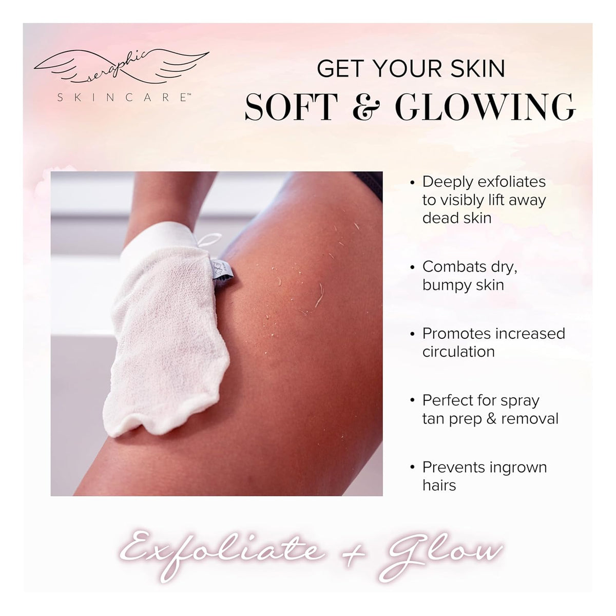 Seraphic Skincare (Original) Divine Glow Exfoliating Mitt (2pcs) – 100% Vegan Viscose Traditional