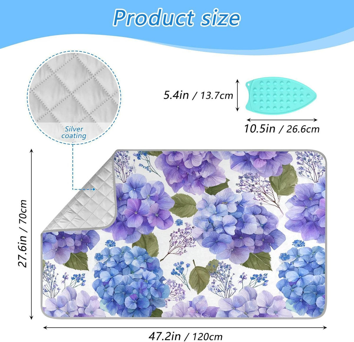 Purple Hydrangea Herb Ironing Mat for Table top Portable Ironing Pad Blanket for Washer Dryer