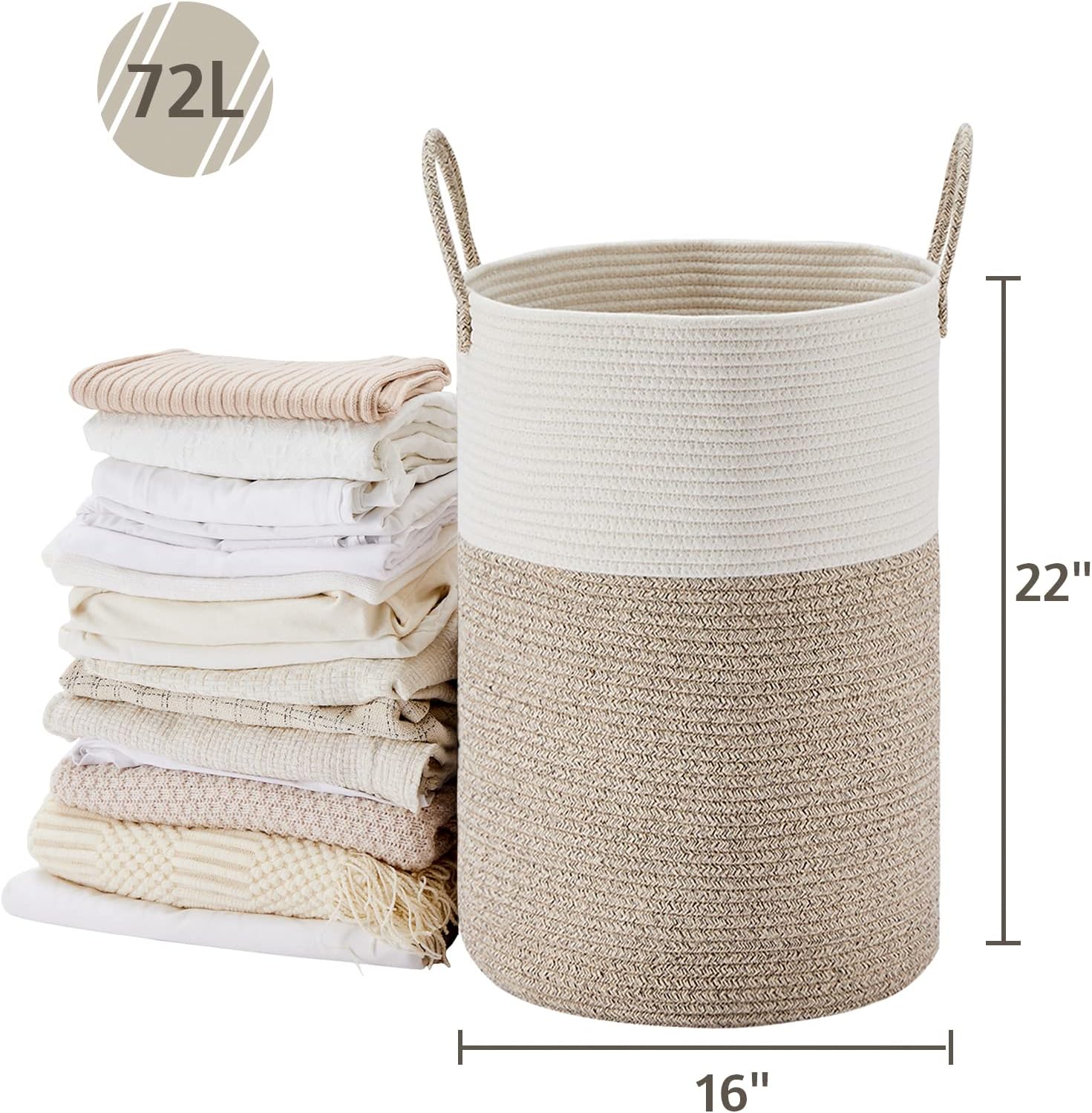 VIPOSCO Large Laundry Hamper, Tall Woven Rope Storage Basket for Blanket, Toys, Dirty Clothes in