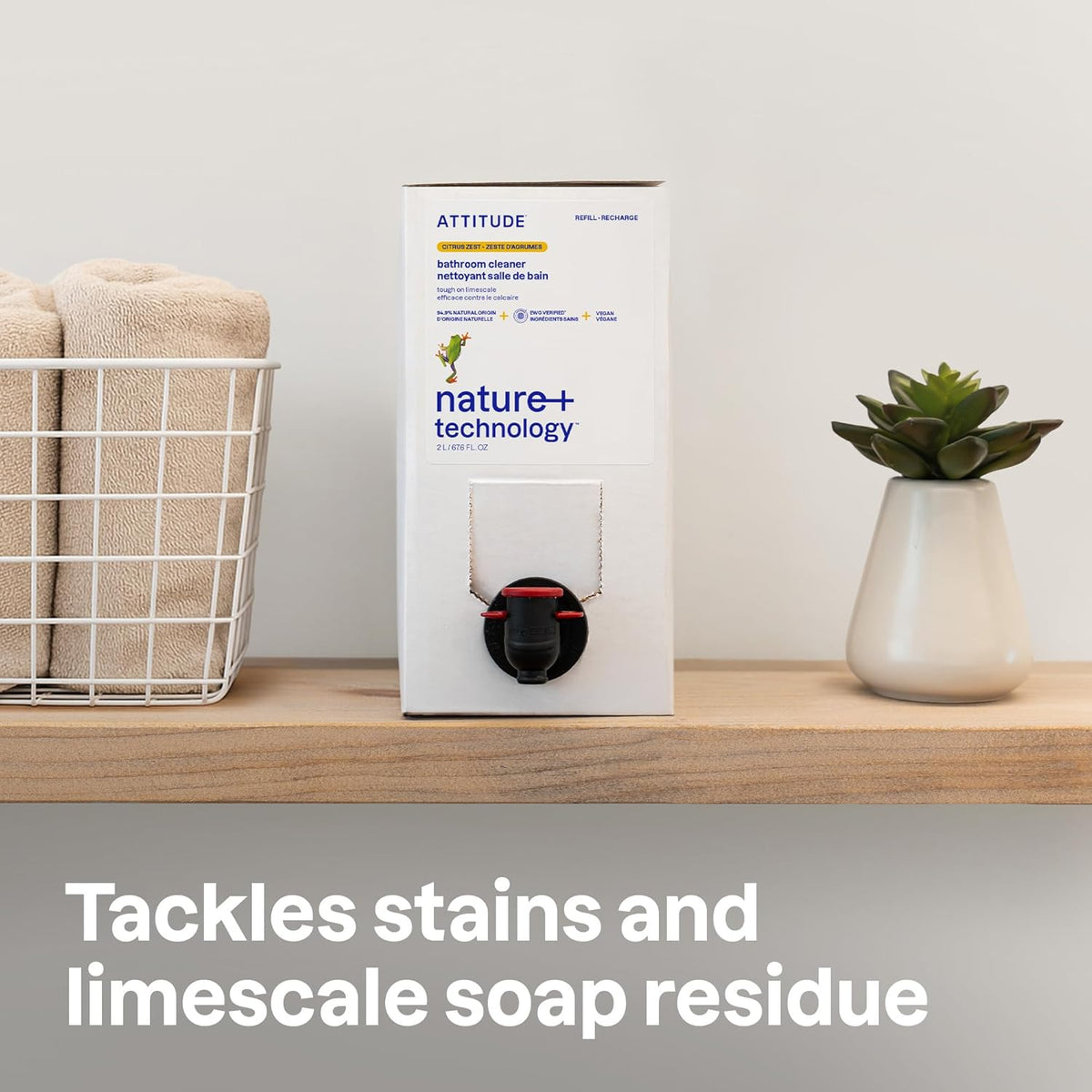 ATTITUDE Bathroom Cleaner Spray Refill, EWG Verified, Plant-Based & Vegan, Safe for Bathroom