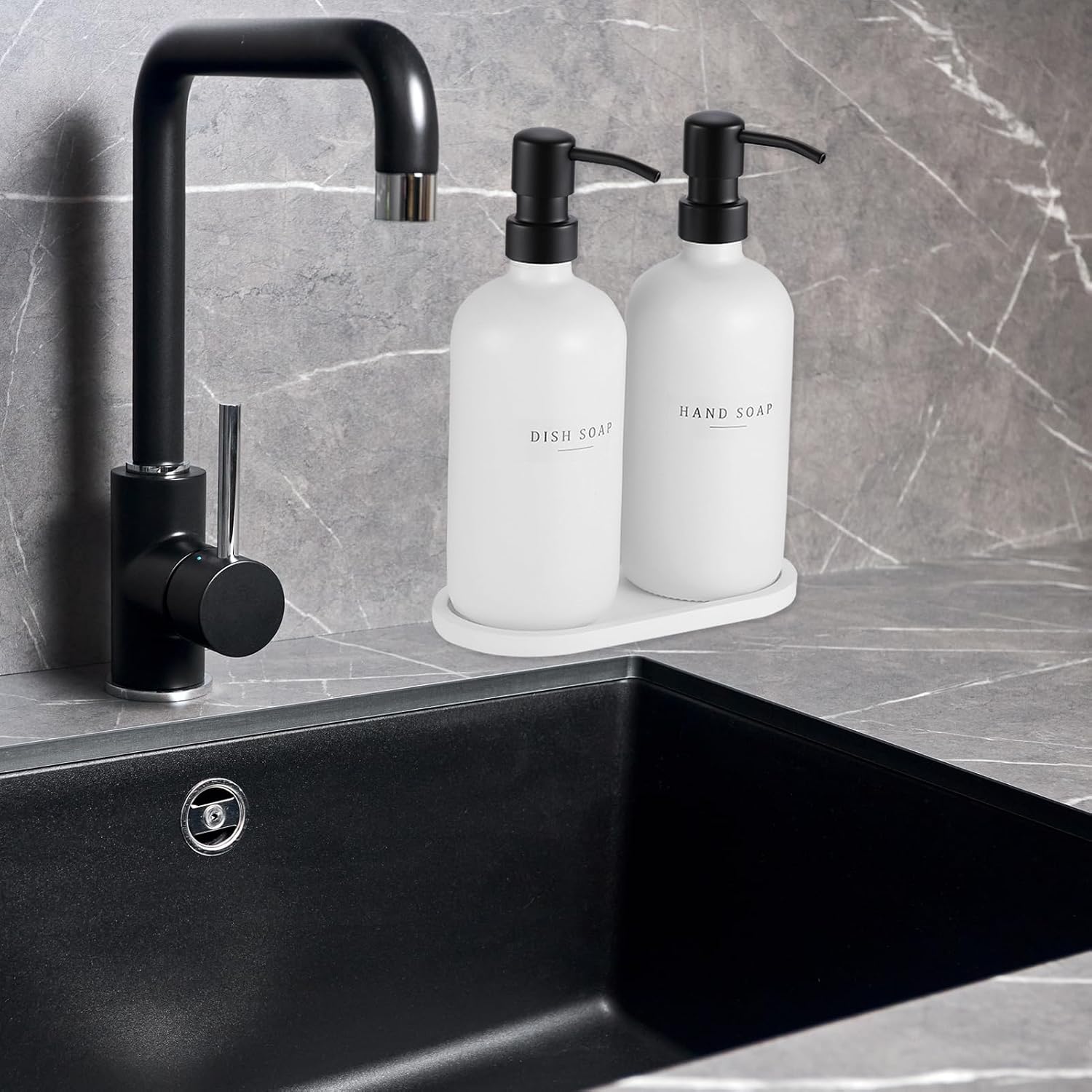 Glass Soap Dispenser - Dish Hand Soap Dispenser for Kitchen Set, Bathroom Soap Lotion Dispenser