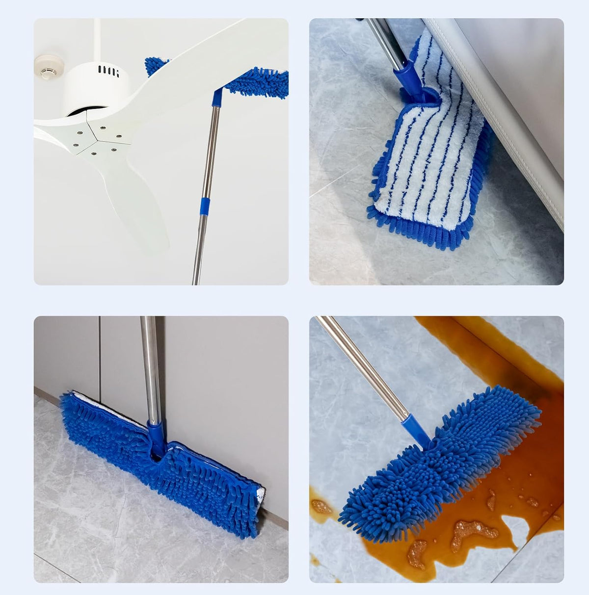 Microfiber Dust Mop for Floor Cleaning - Dual-Sided Washable Pads, Adjustable Stainless Steel