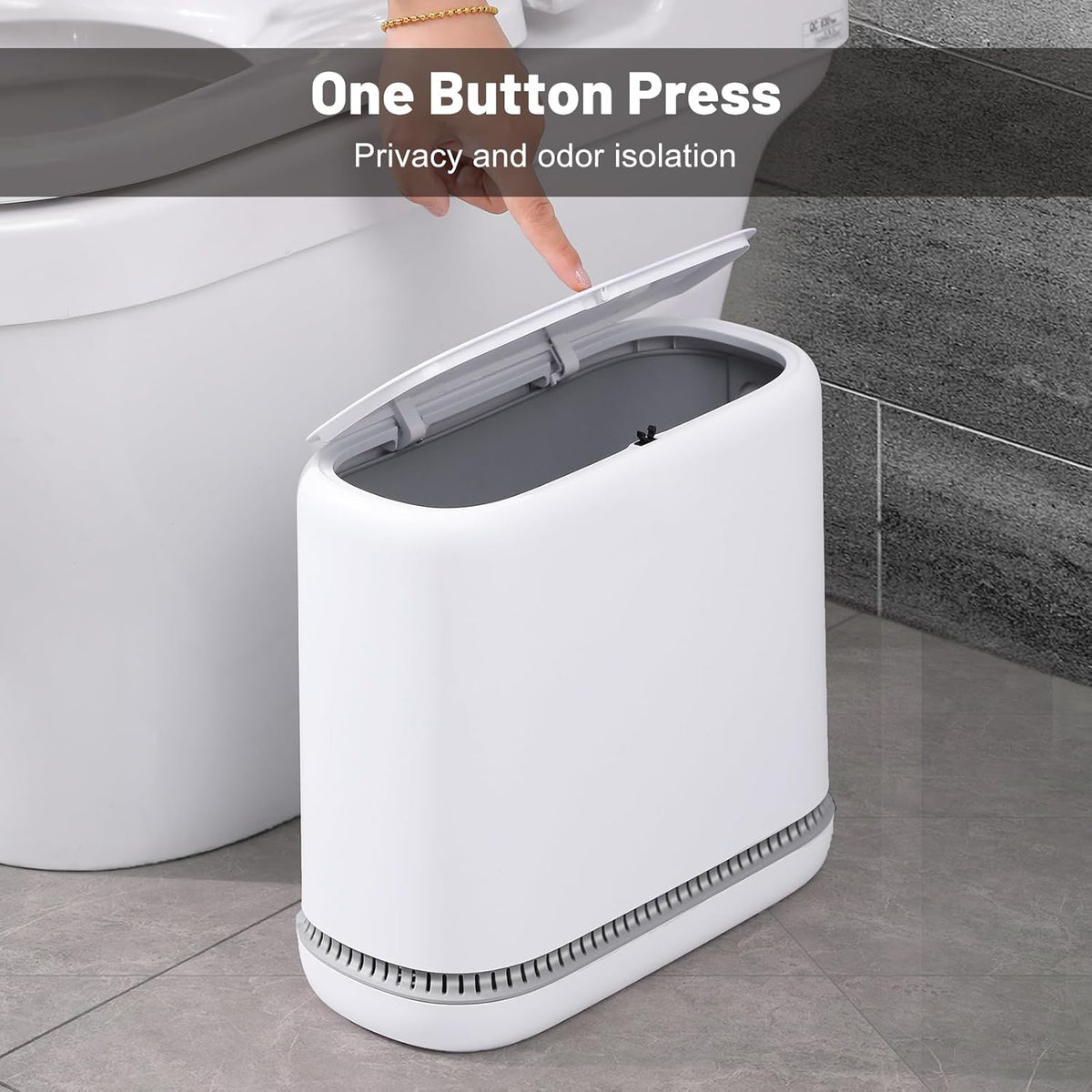 MOPALL Bathroom Trash Can, 3.3 Gallon Slim Garbage Can with Lid, Adsorption Narrow Trash Bin with