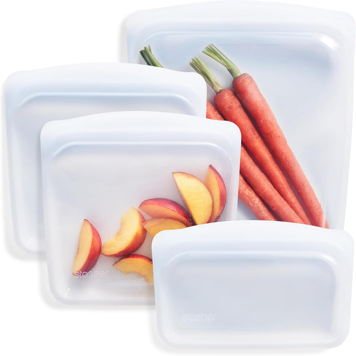 Stasher Premium Silicone Reusable Food Storage Bags, 4-Pack, Clear, Multi-Use Food Storage Bags