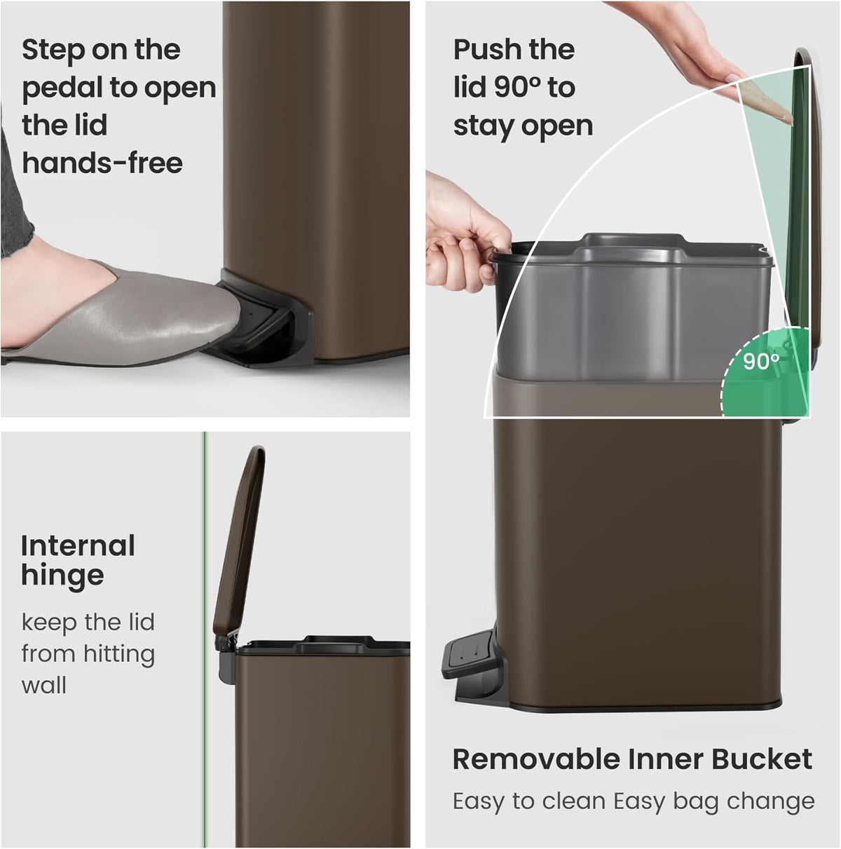 Cesun Small Bathroom Trash Can with Lid Soft Close, Step Pedal, 6 Liter / 1.6 Gallon Stainless