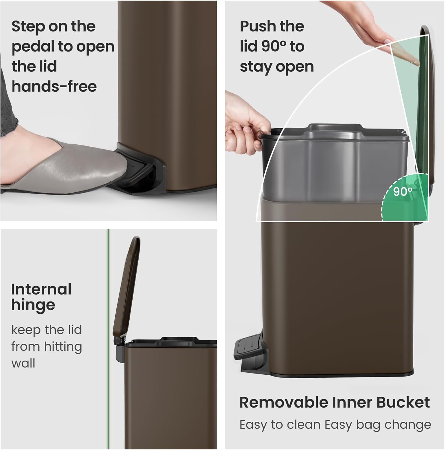 Cesun Small Bathroom Trash Can with Lid Soft Close, Step Pedal, 6 Liter / 1.6 Gallon Stainless