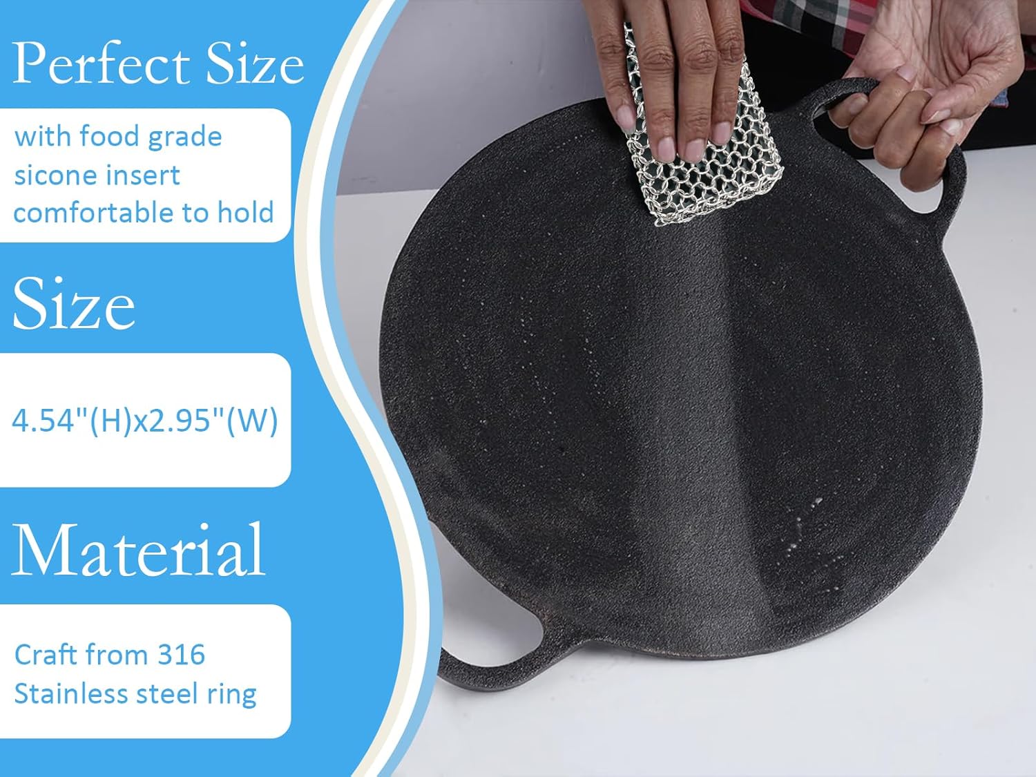 Herda Chain Mail Cast Iron Cleaner Scrubber,316 Chainmail Pan Scrubber Metal Cleaning Brush, Pad