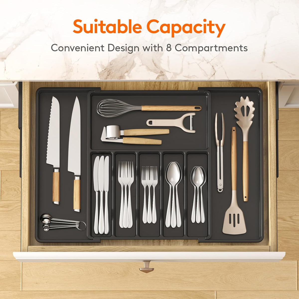 Lifewit Silverware Drawer Organizer, Expandable from 15.4 to 27 inches, Utensil Tray for Kitchen