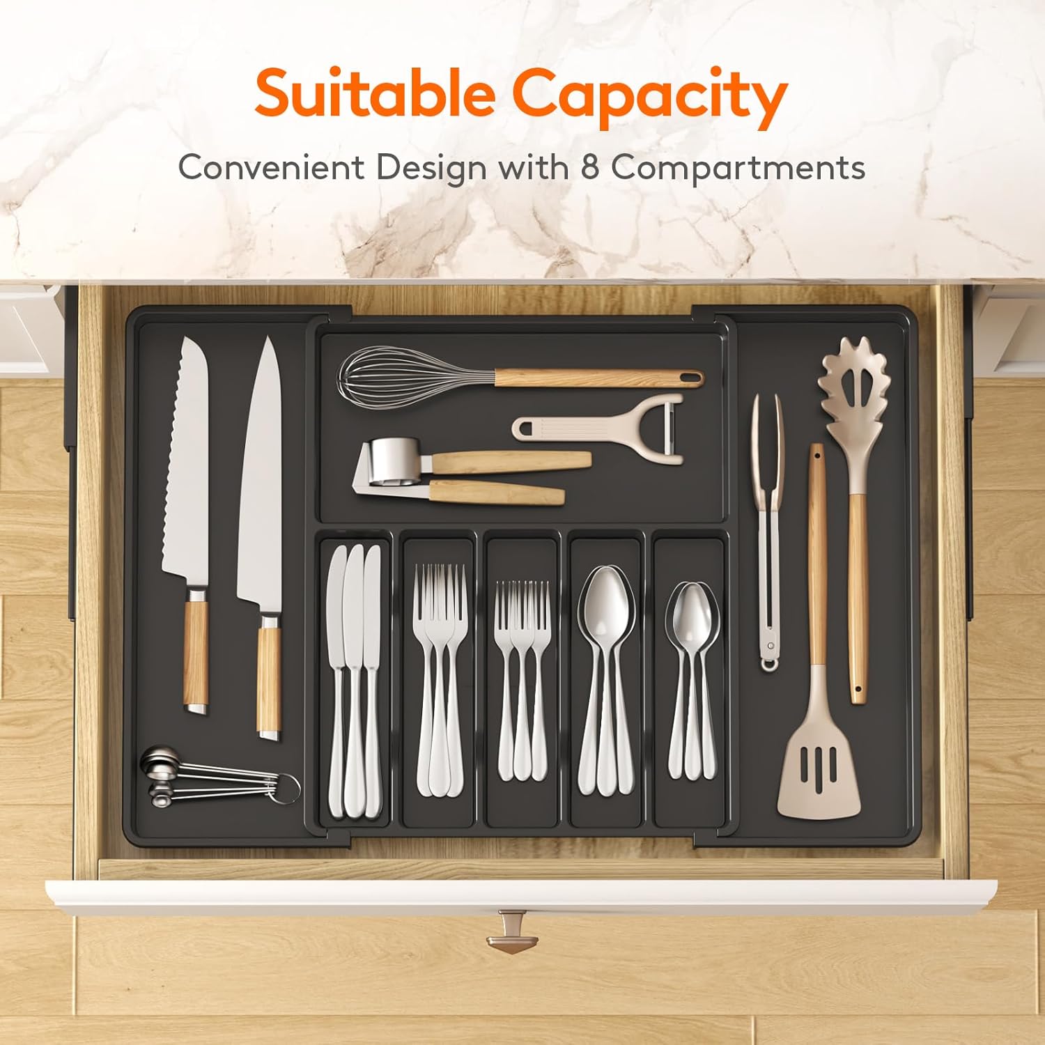 Lifewit Silverware Drawer Organizer, Expandable from 15.4 to 27 inches, Utensil Tray for Kitchen
