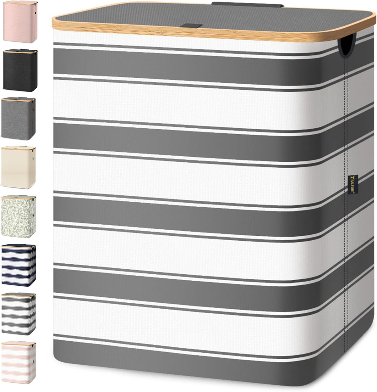 BALEINE Laundry Hamper with Lid, Tall Laundry Baskets with Bamboo Pull Handles, Large Laundry Bin