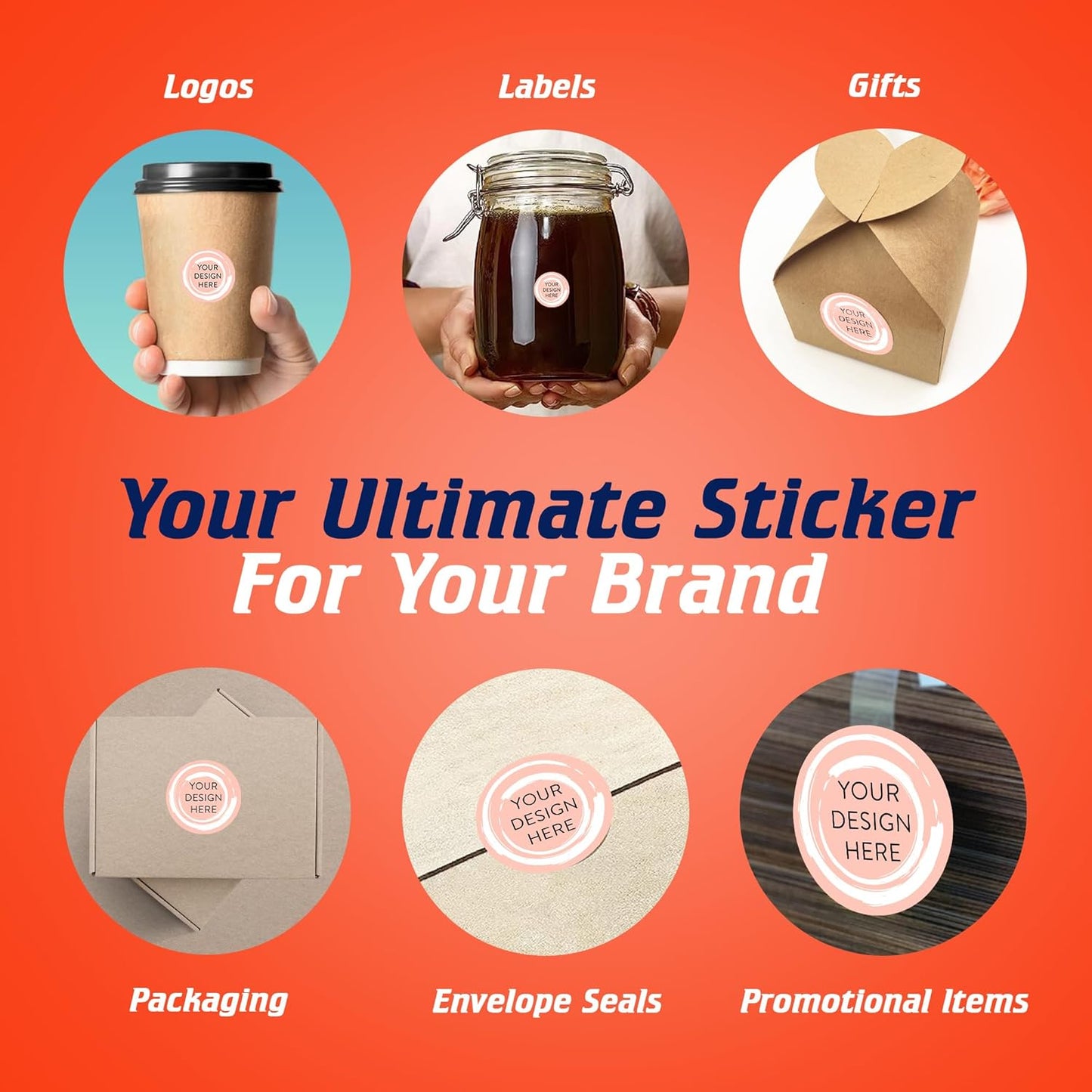 100 Custom Vinyl Stickers - Upload Your own Image, Text, Design, Logo - Personalized Logo Labels