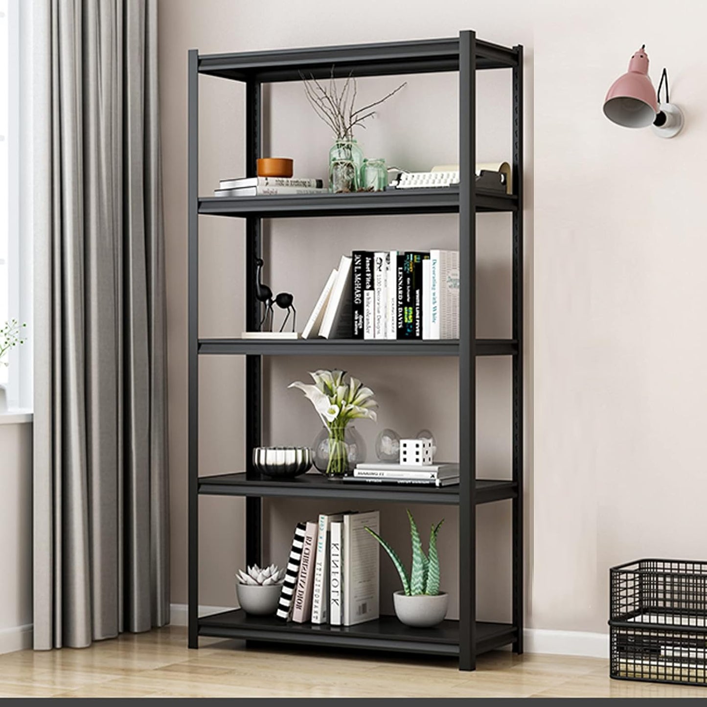 Heavy Duty Garage Shelving, Metal Storage Shelves, Adjustable 5 Tier Metal Shelving Unit