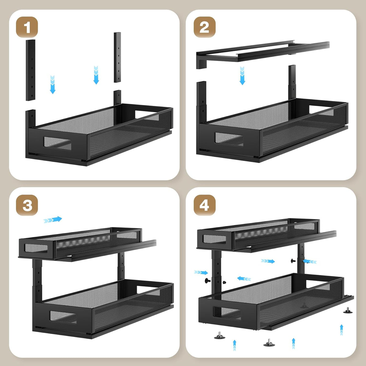 2 Pack 21.3IN-Depth Under Sink Organizer with Next-Gen Ball-Bearing Slides,2-Tier Pull Out Cabinet