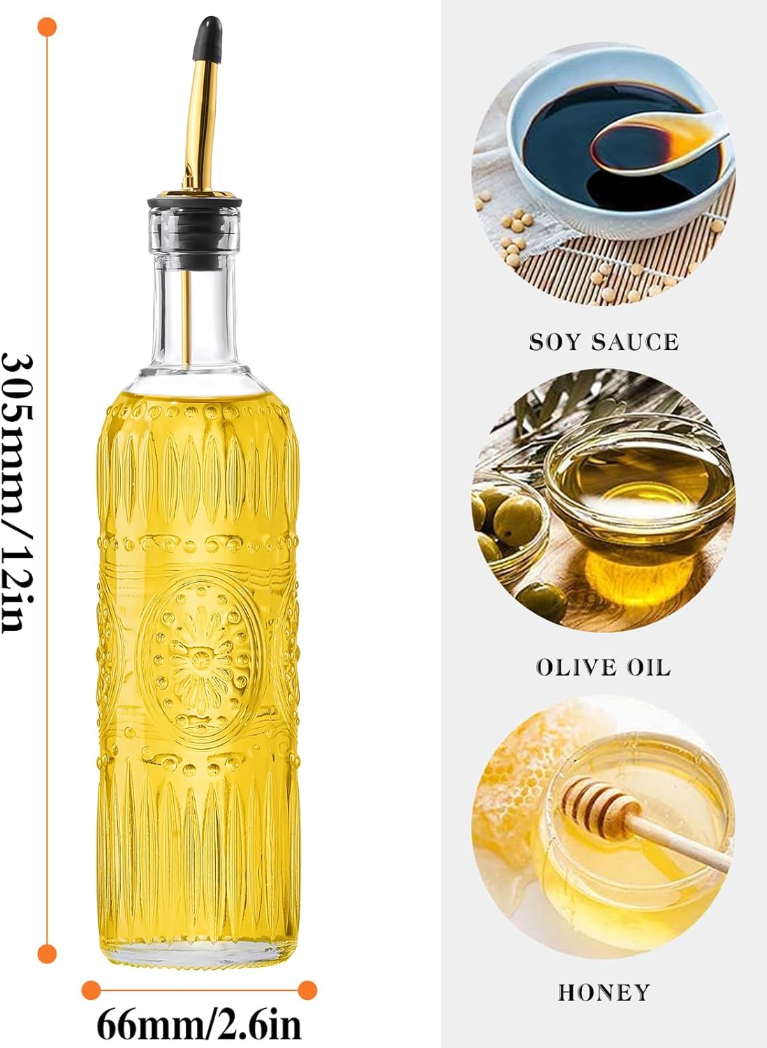 2 Pcs Olive Oil Dispenser Bottle for Kitchen,17oz Clear Glass Cooking Oil and Vinegar Dispenser