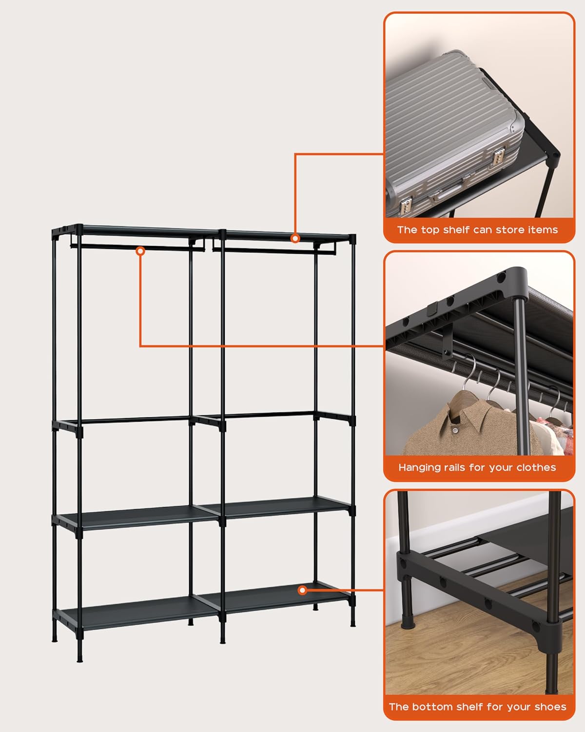 Clothes Rack, Portable Closet, 54.3 Inch Large Capacity Wardrobe Closet, Clothes Storage Organizer
