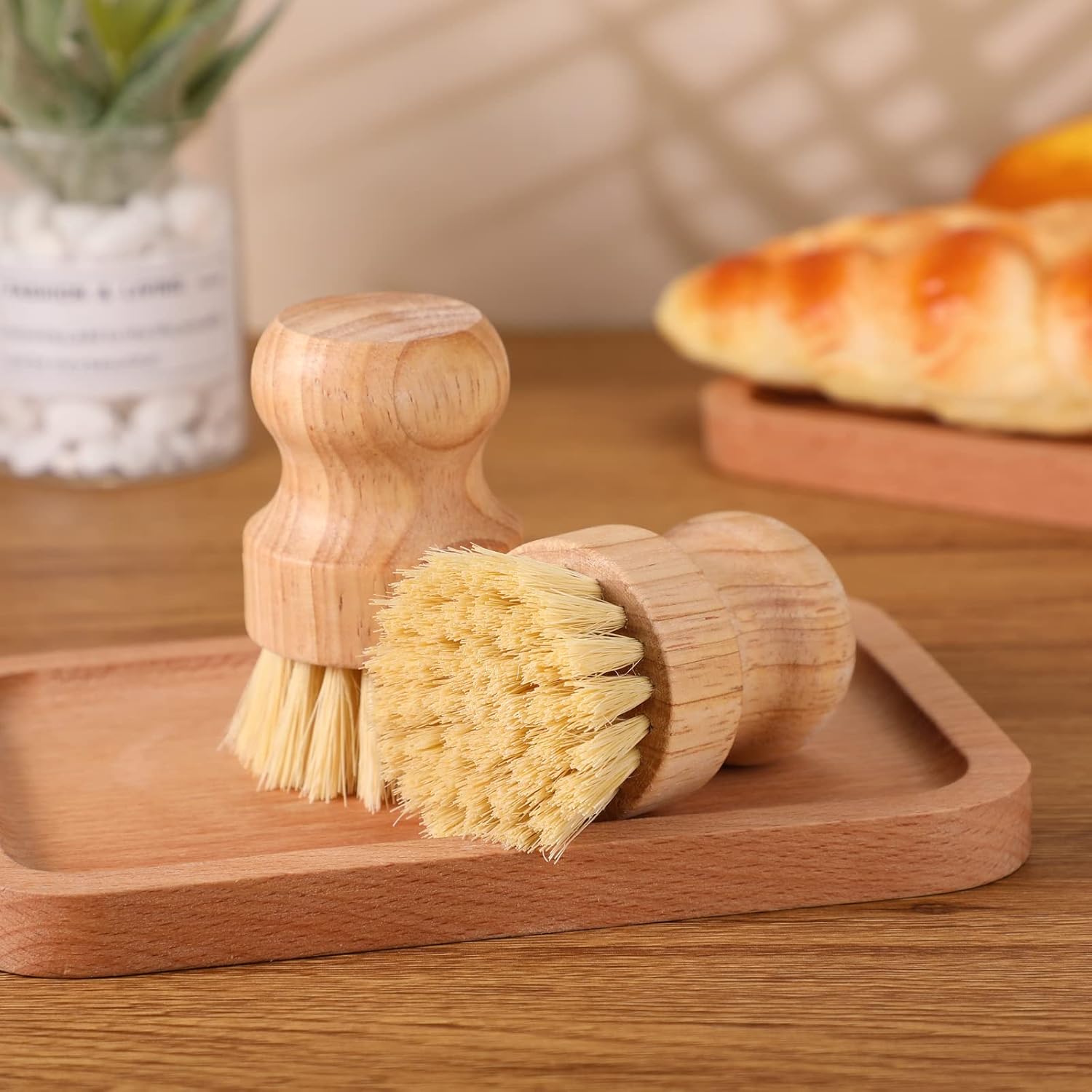 Nuenen 30 Packs Bamboo Dish Scrub Brushes Wooden Scrubbers Set Kitchen Dishwashing Scrubber with