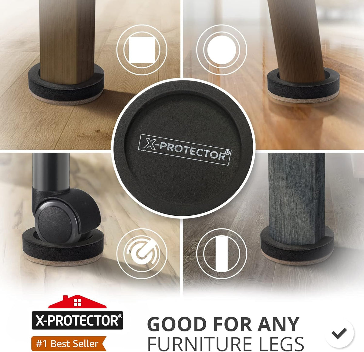 Felt Furniture Sliders for Hardwood Floors X-PROTECTOR 4 PCS 4 3/4” - Furniture Slider with Unique