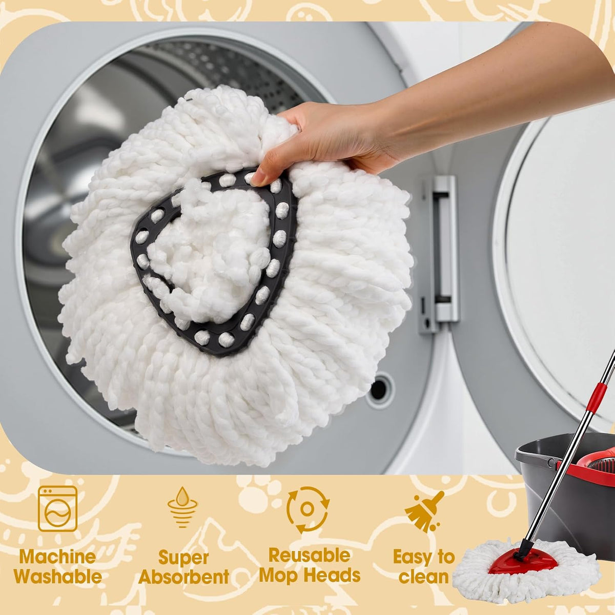 3 Pack Spin Mop Replacement Heads,100% Microfiber Spin Mop Refills for O-Ceda Mop Replace Head