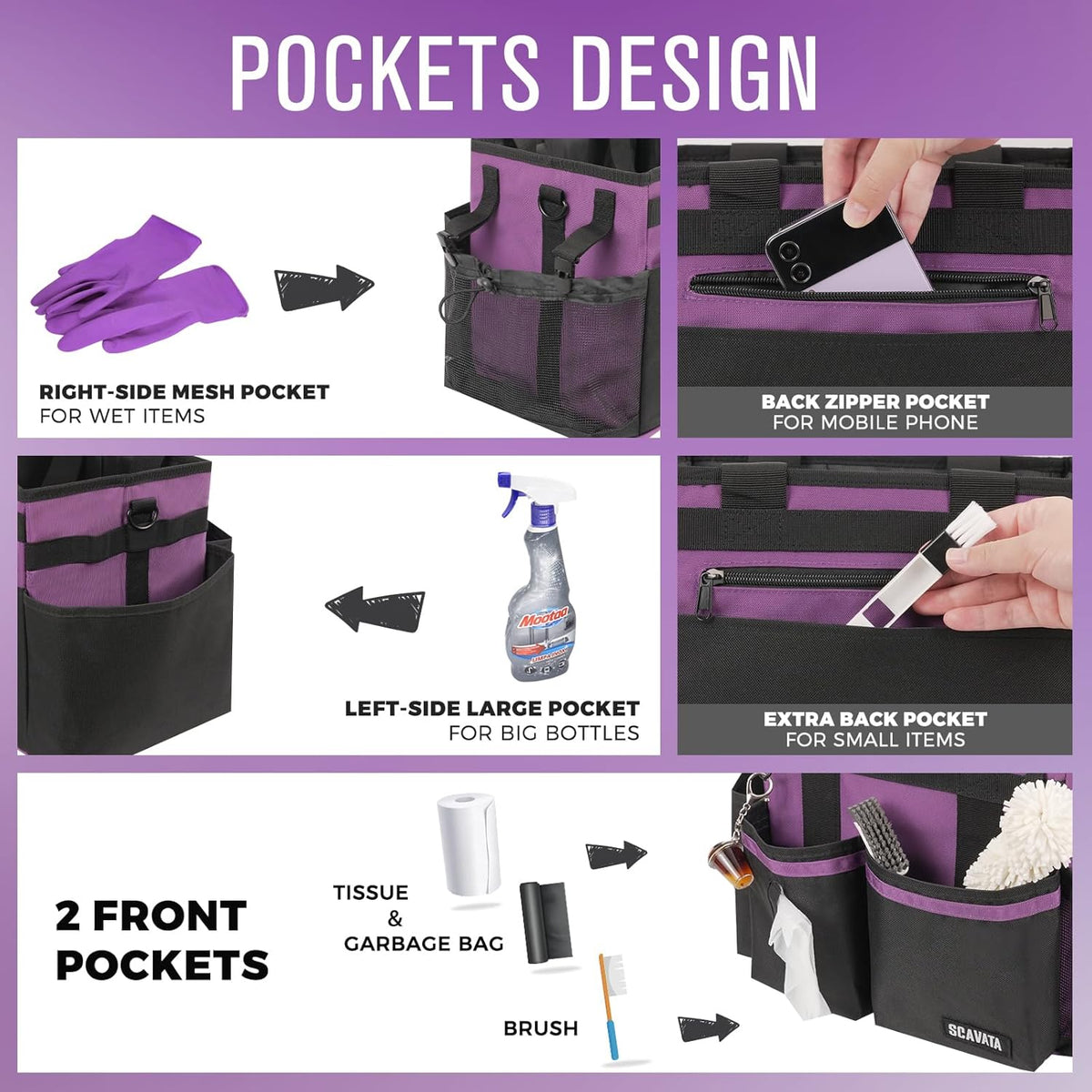 Compact Wearable Cleaning Caddy, Small Cleaning Caddy Supplies Organizer with Handle & Shoulder