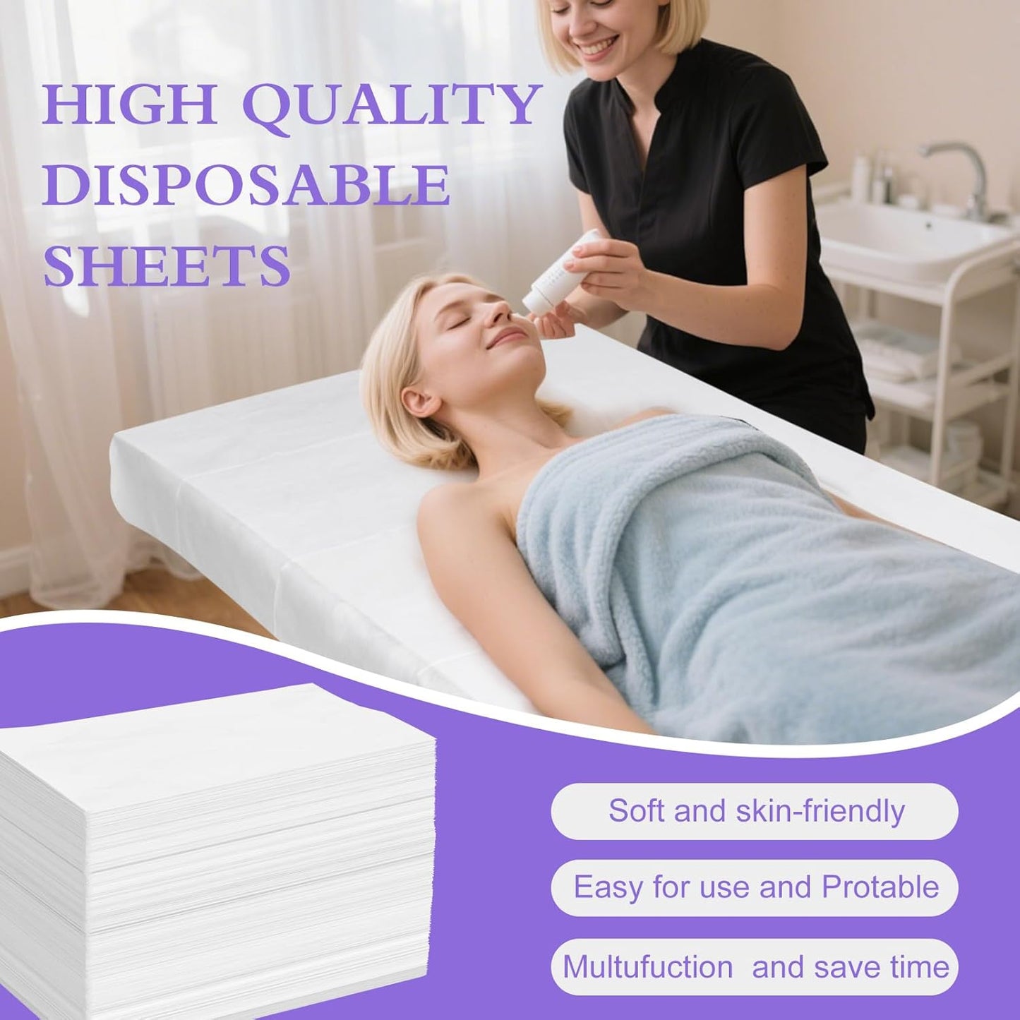 100 Pack Disposable Bed Sheets – 31.5 x 71 in Waterproof Non-woven Sheets for Massage, Spa, Tattoo