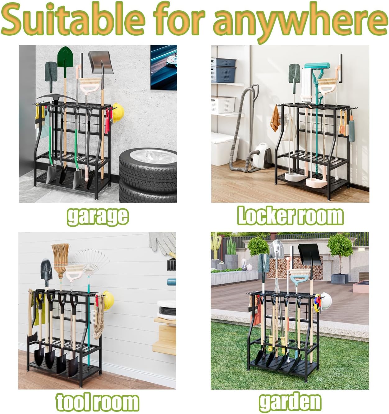 Garden Tool Organizer Holder Heavy Duty Steel Rack Up to 60 Long Handled Tools for Garage Shed