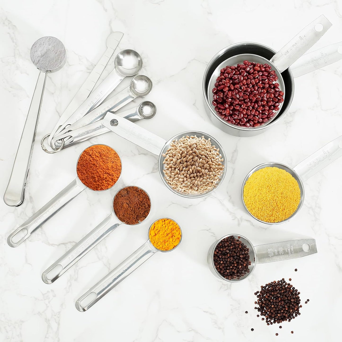 13PCS Measuring Cups and Spoons Set Stainless Steel Measuring Spoons and Cups Stackable Measuring