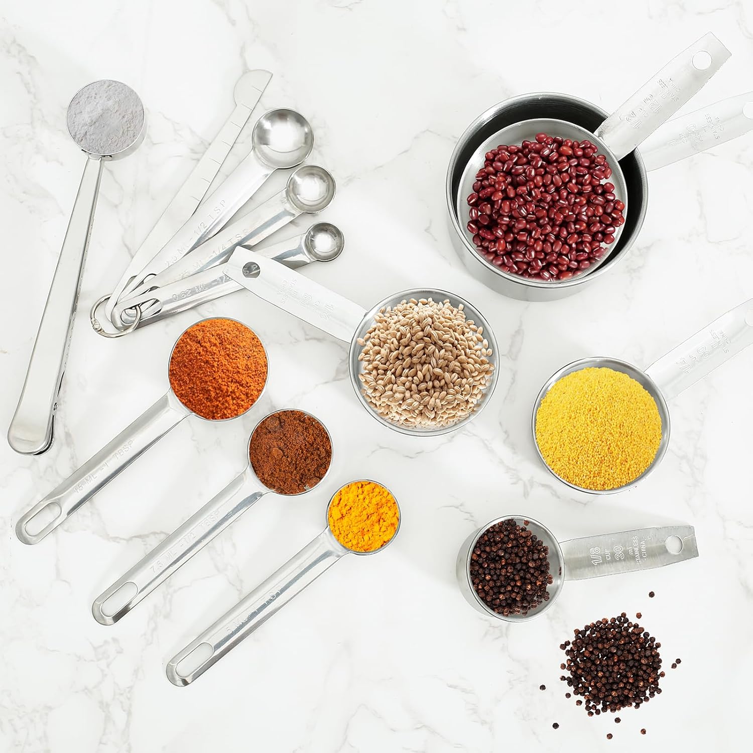 13PCS Measuring Cups and Spoons Set Stainless Steel Measuring Spoons and Cups Stackable Measuring