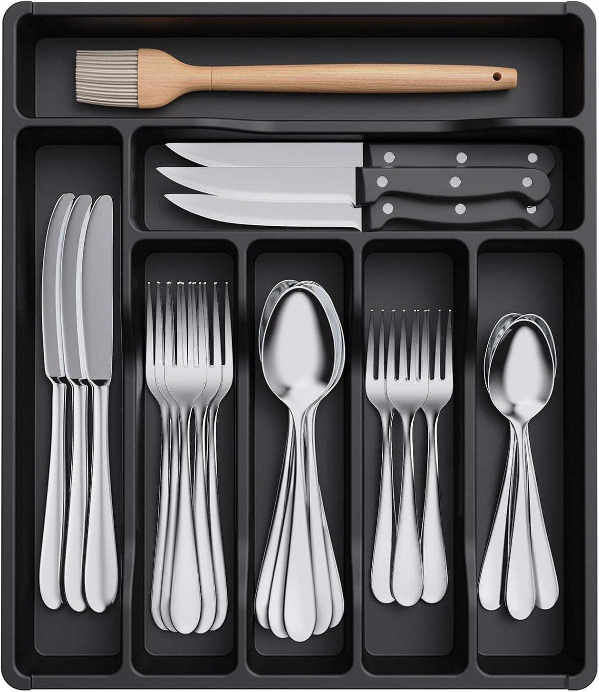 Lifewit Silverware Drawer Organizer Tray, Plastic Cutlery Storage for Kitchen Drawer, Flatware and
