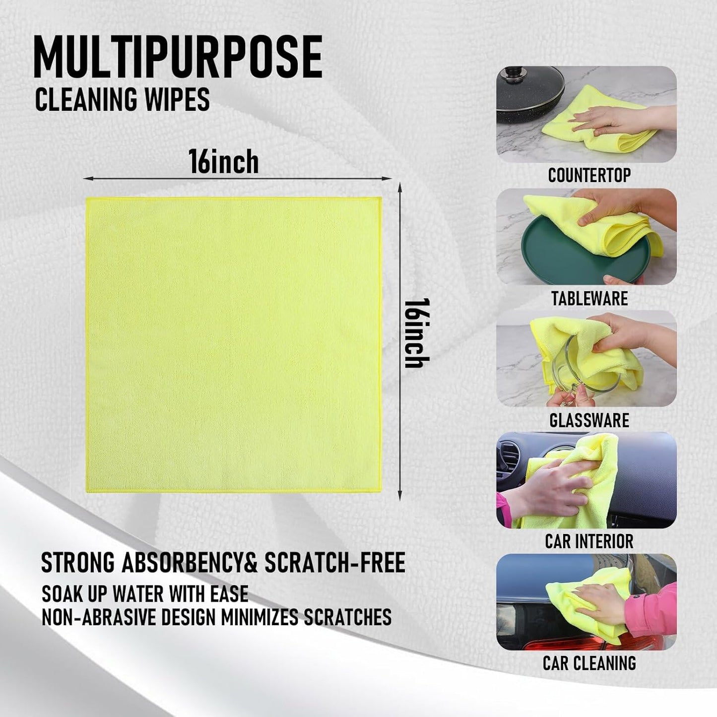 Tricol Clean Microfiber Cleaning Cloth, 16in*16in, 12 Pack Ultra-Thick Cleaning Rags, Super