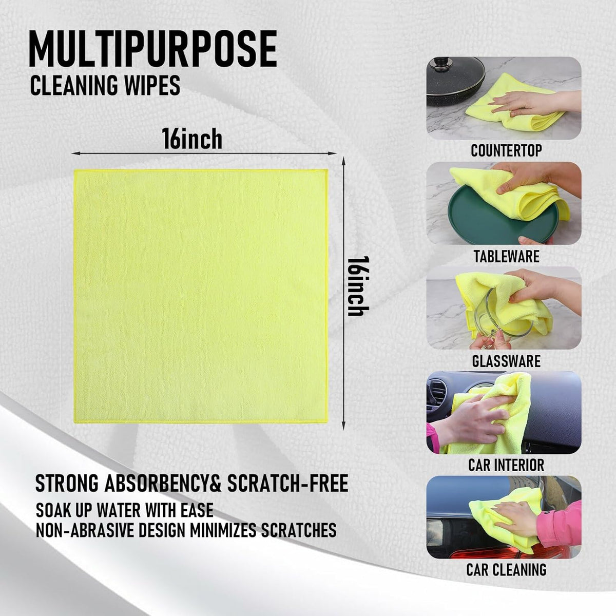 Tricol Clean Microfiber Cleaning Cloth, 16in*16in, 12 Pack Ultra-Thick Cleaning Rags, Super