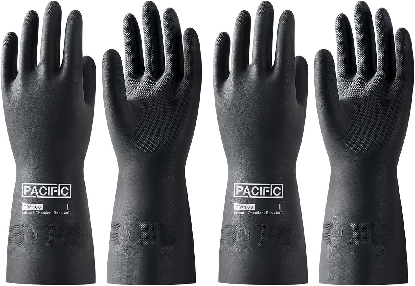 PACIFIC PPE 2 Pairs Chemical Resistant Gloves, Heavy Duty Industrial Rubber Gloves, Resist Acid