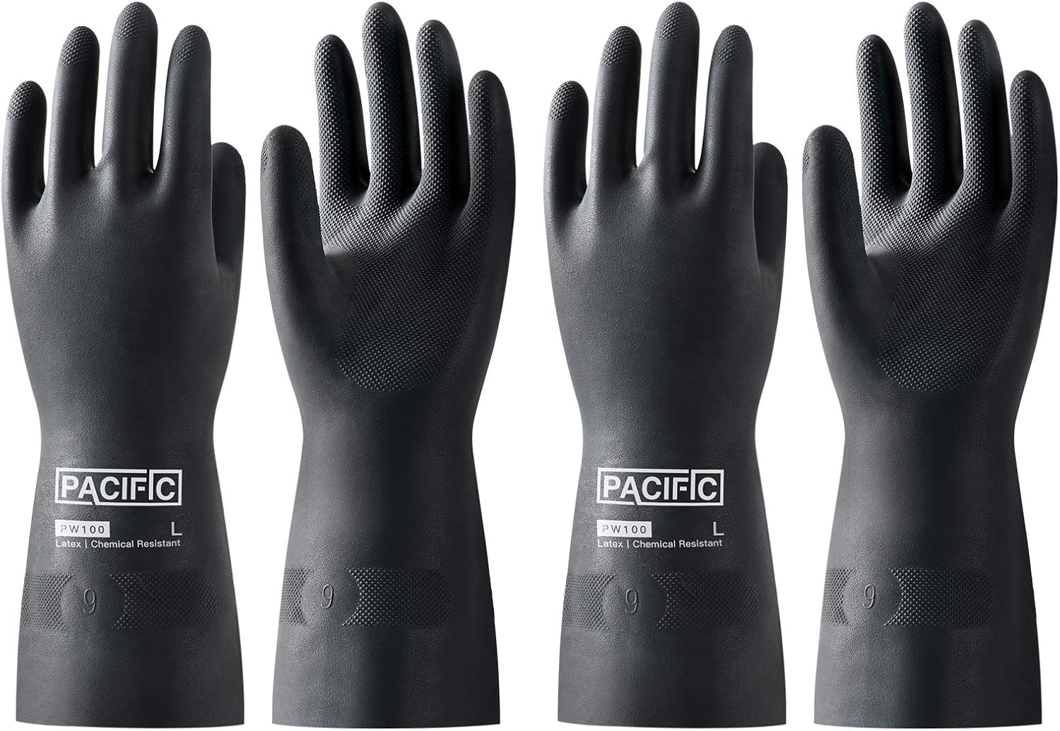 PACIFIC PPE 2 Pairs Chemical Resistant Gloves, Heavy Duty Industrial Rubber Gloves, Resist Acid