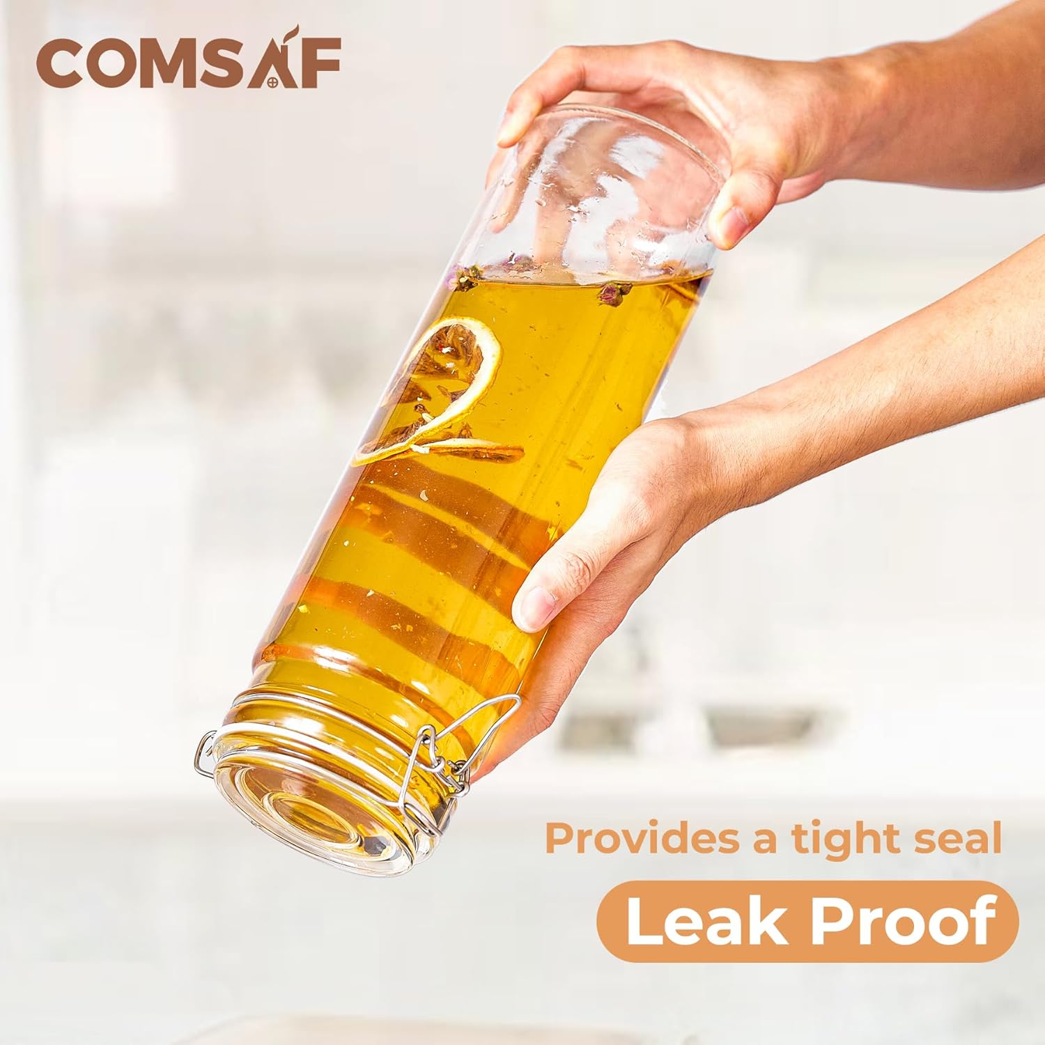 ComSaf 60oz Airtight Glass Jars Set of 3 with Lids Food Storage Jar Round - Tall Spaghetti