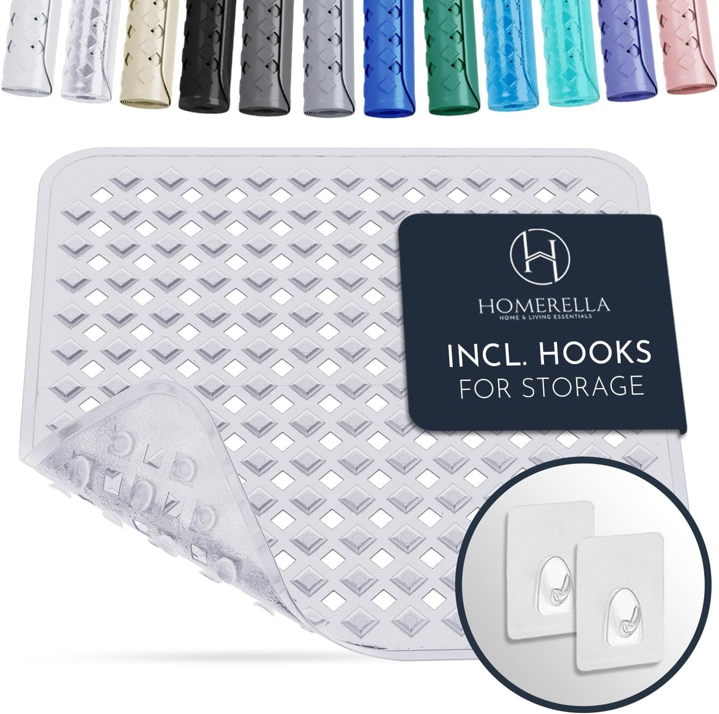 Homerella Anti Slip Shower Mat | Anti Mold Non Slip Bathtub Mat for Inside Shower | Square Floor