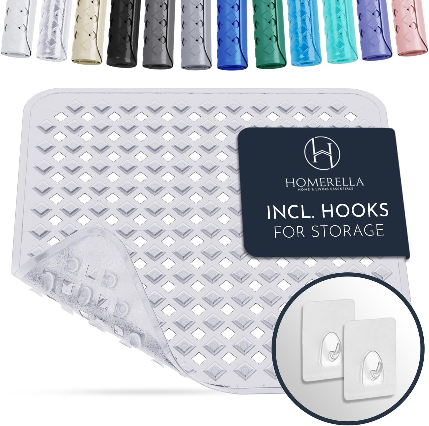 Homerella Anti Slip Shower Mat | Anti Mold Non Slip Bathtub Mat for Inside Shower | Square Floor