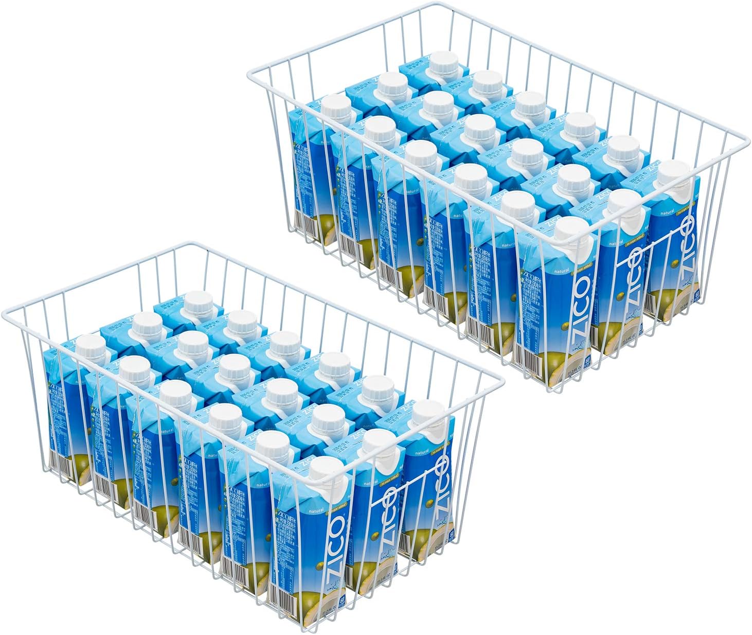16inch Freezer Storage Organizer Baskets, Household Wire Refrigerator Bins with Built-in Handles