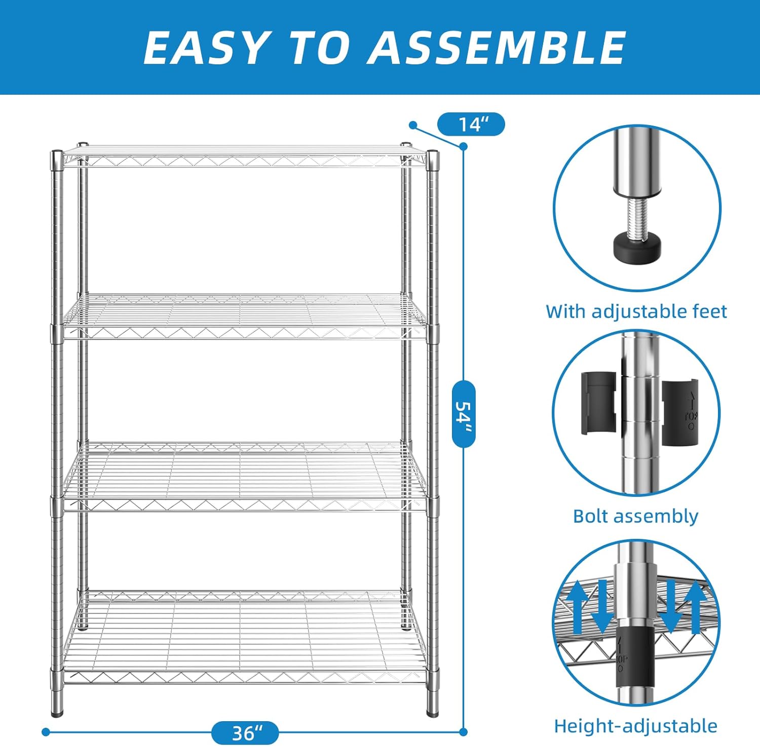 4-Shelf Adjustable Metal Shelf Wire Shelving Unit Storage Rack Display Shelf for