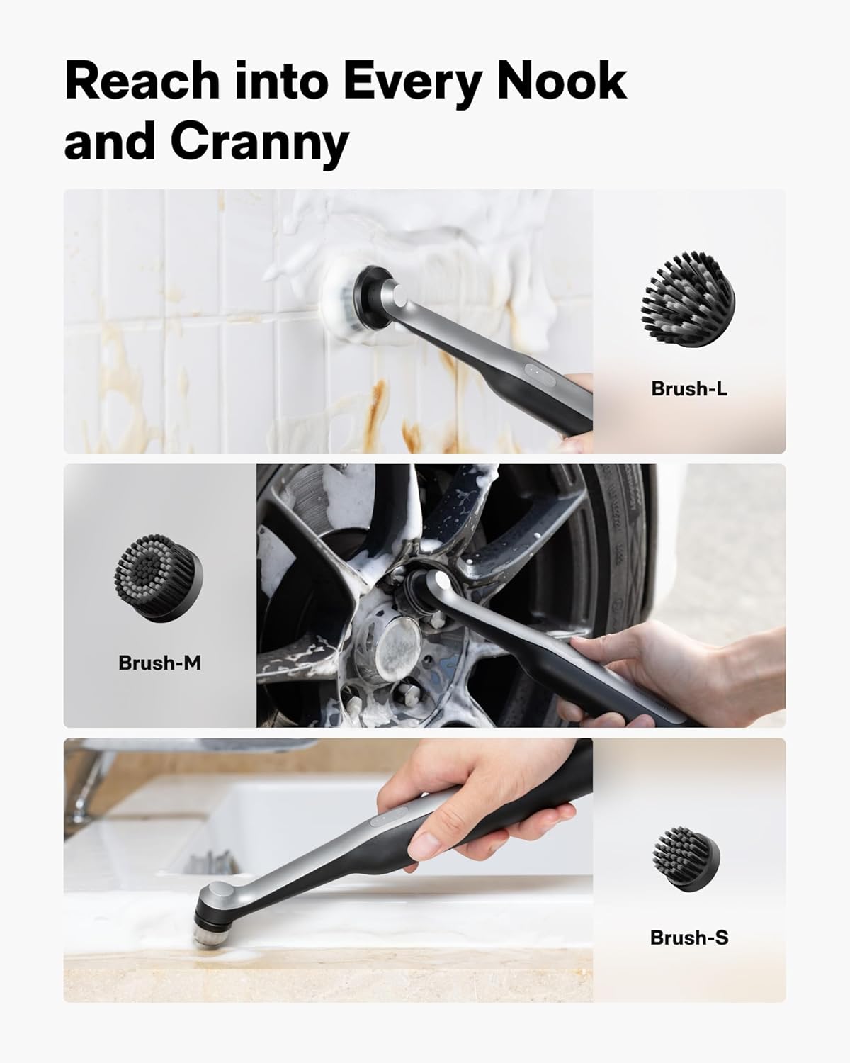 HOTO Wand™ Cordless Spin Scrubber, Electric Rechargeble Grout Cleaning Brush, IPX7 Waterproof