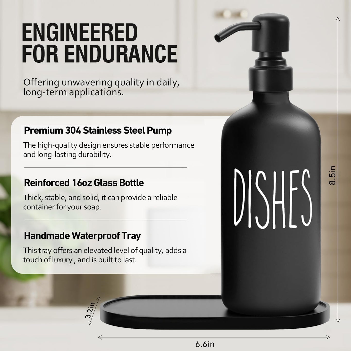 MOMEEMO Black Soap Dispenser Set, Contains Dish and Hand Soap Dispenser, Suitable for Kitchen Decor
