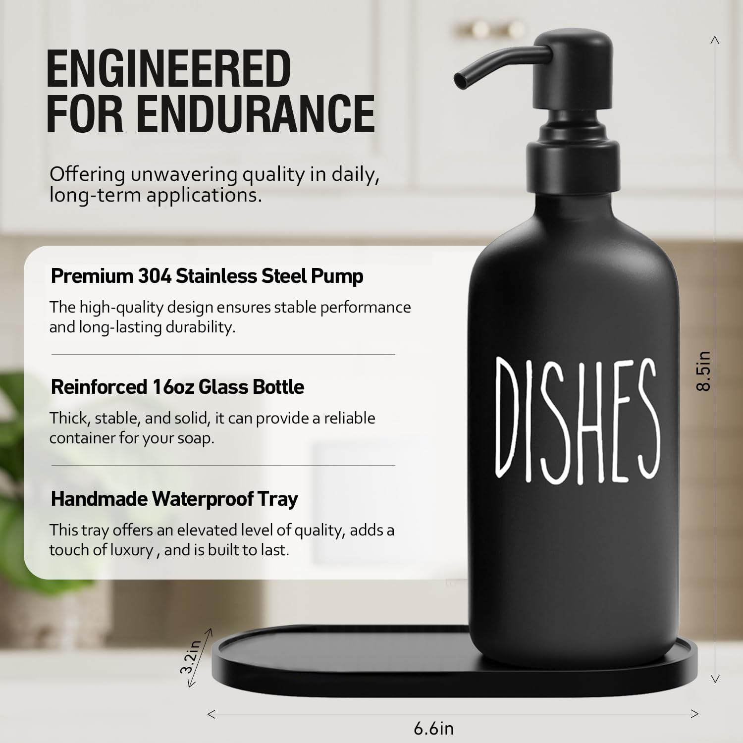 MOMEEMO Black Soap Dispenser Set, Contains Dish and Hand Soap Dispenser, Suitable for Kitchen Decor