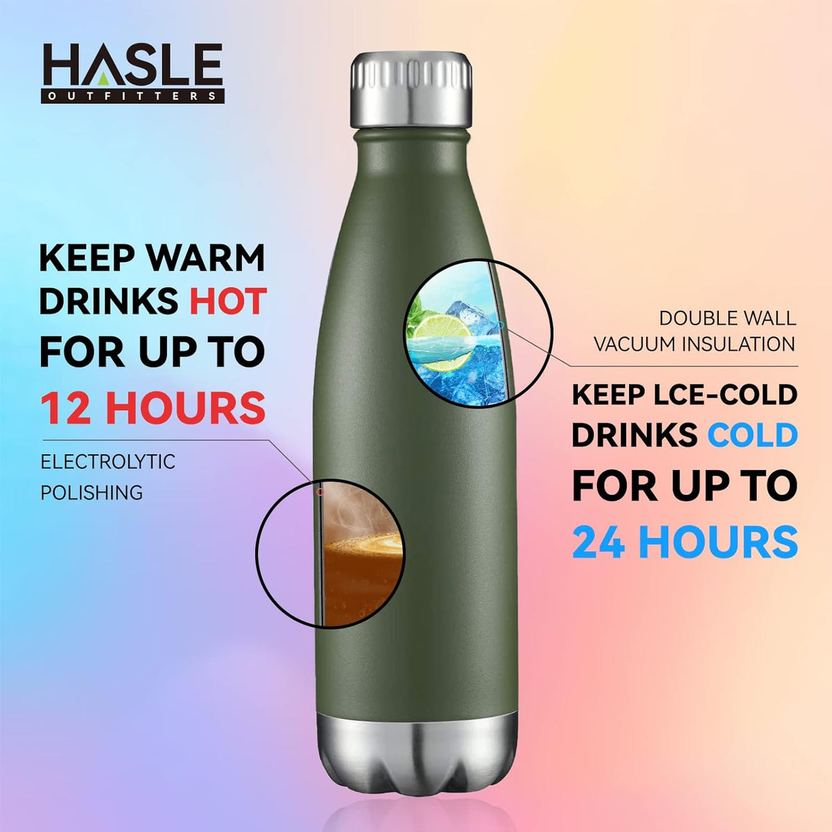 HASLE OUTFITTERS 17oz Stainless Steel Water Bottles Bulk, Vacuum Insulated Water Bottles Double