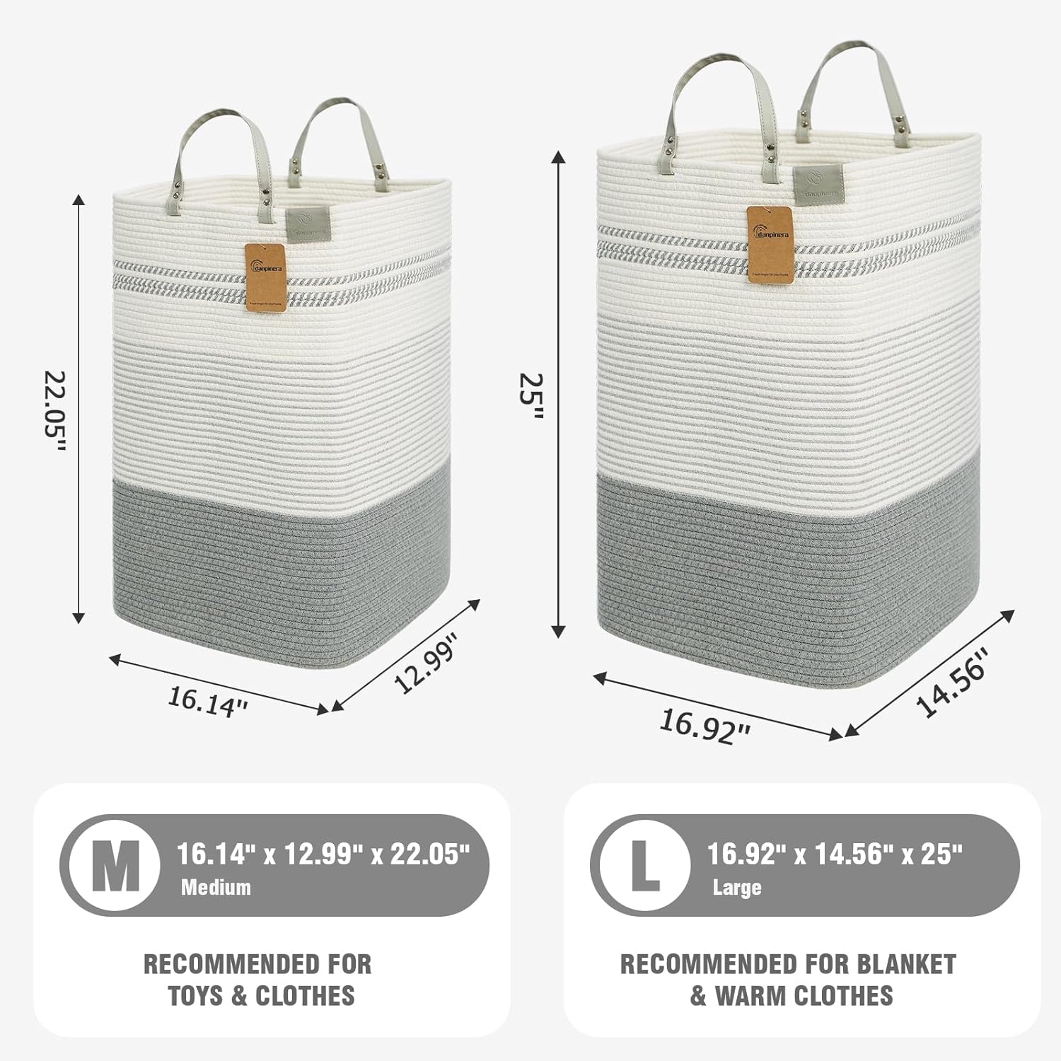 danpinera 100L Nursery Hamper, Tall Woven Laundry Basket with Long Leather Handles, Boho Laundry