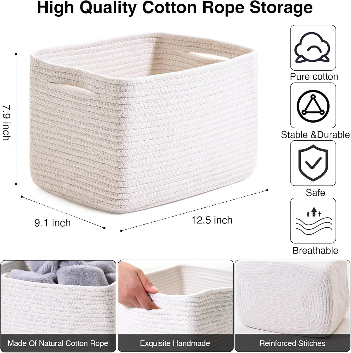 Storage Baskets for Organizing, Woven Basket for Storage, Storage Baskets Bin for Shelves, Cotton