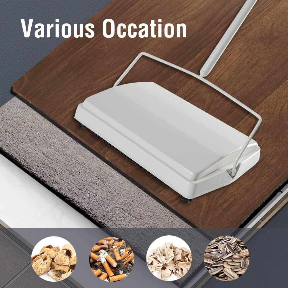JEHONN Carpet Floor Sweeper with Horsehair, Non Electric Manual Sweeping, Rotor Brush Heavy Duty