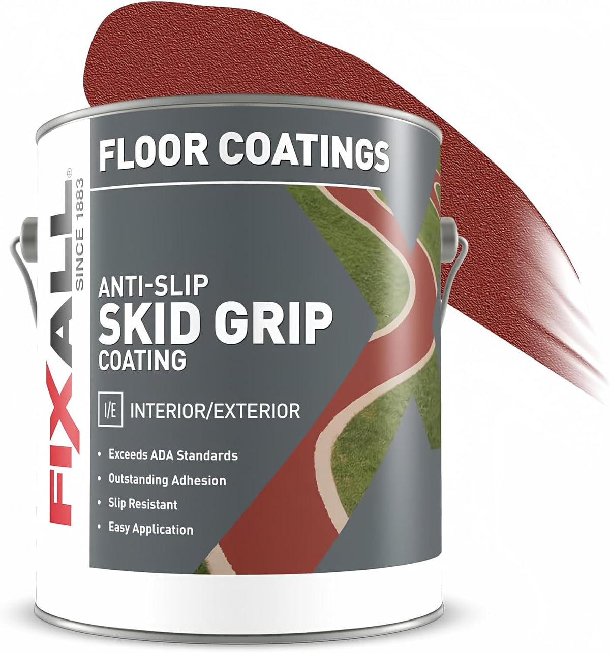FIXALL Skid Grip Anti-Slip Coating, 1 Gallon, Crimson, Exceeds ADA Standards, Ideal for Safety