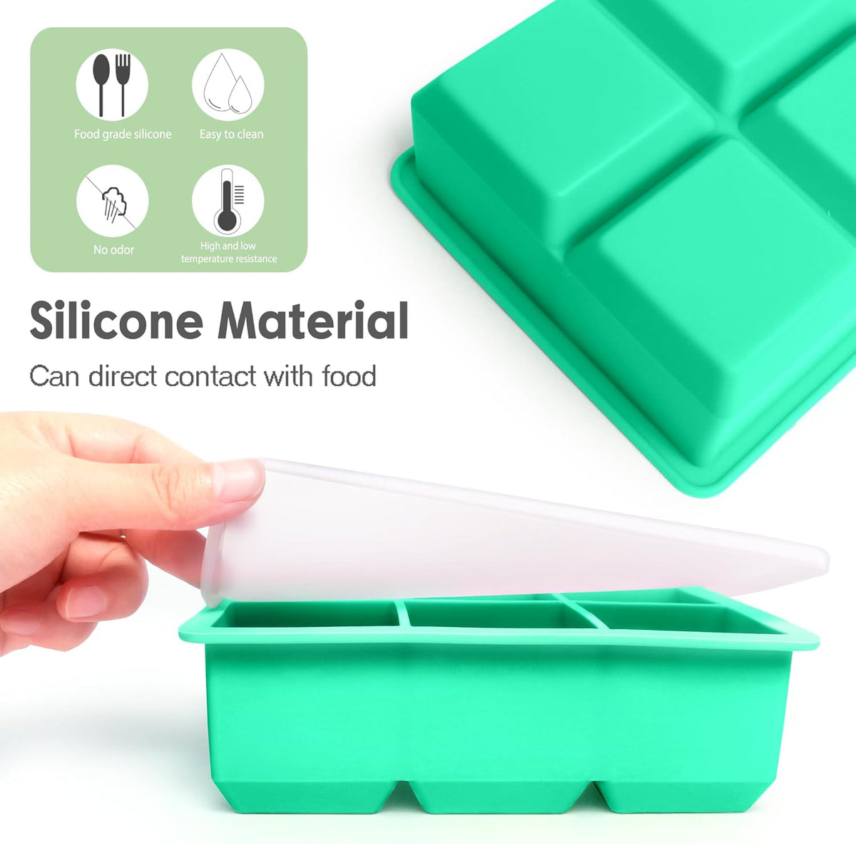 Silicone Ice Cube Trays 3 Pack - Large Size Silicone Ice Cube Molds with Leak Proof Removable Lid