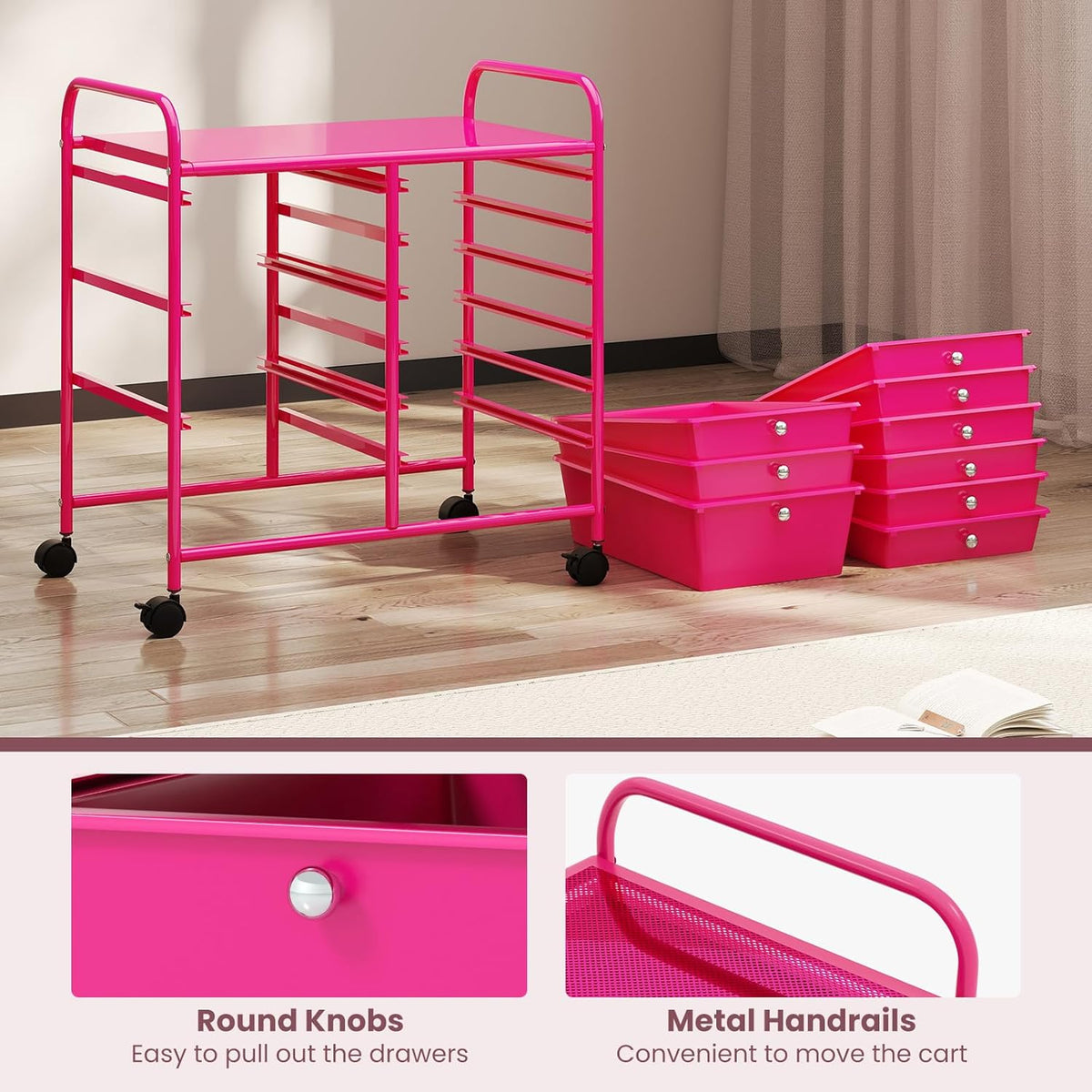 GOFLAME 9-Drawer Rolling Storage Cart, Mobile Utility Cart with Removable Drawers & Metal Frame