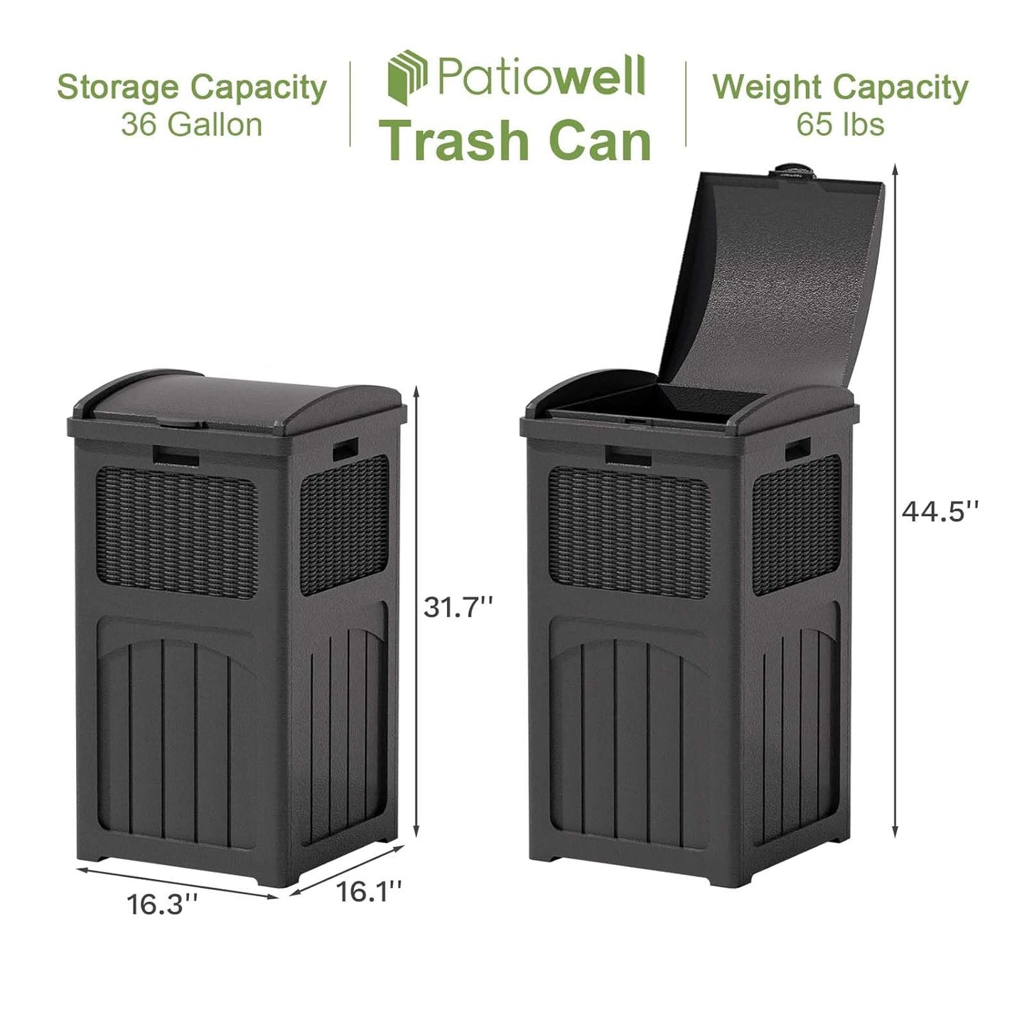 Patiowell 36 Gallon Outdoor Trash Can, Resin Outdoor Garbage Can with Lid for Patio, Backyard