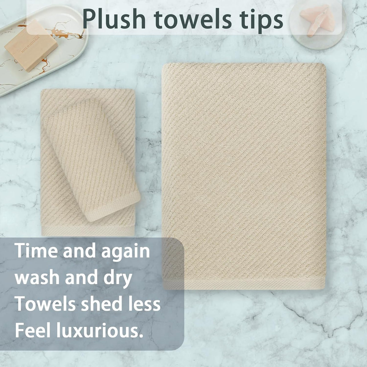 VOOVA & MOVAS Beige Towels for Bathroom - 100% Cotton | Quick Dry | Soft | Thick, 3 Piece Towel