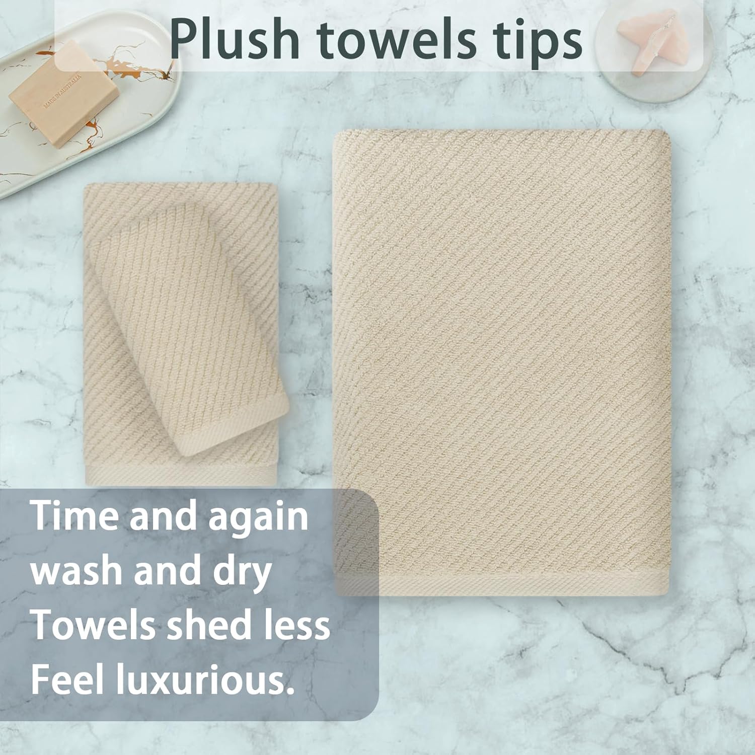 VOOVA & MOVAS Beige Towels for Bathroom - 100% Cotton | Quick Dry | Soft | Thick, 3 Piece Towel